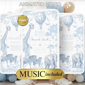 Safari Baby Shower Video Invitation: Toile de Jouy Animals (Digital Download)