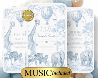 Safari Baby Shower Video Invitation: Toile de Jouy Animals (Digital Download)