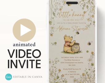 Winnie The Pooh Invitation, Winnie The Pooh Baby Shower Invitations, Winnie The Pooh Invitations Video invitation, Winnie baby shower-4