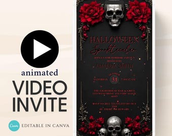 Skulls and Roses Halloween Party Video Invitation: Spooktacular Costume Party (Digital Download)