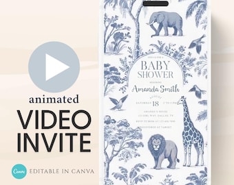 Toile de Jouy Safari Baby Shower Video Invitation (Digital Download)