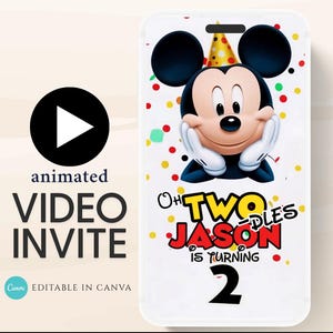 Mickey Mouse Invitation, Mickey Mouse Invite, Mickey Video Invitation, Mickey Party Invitations, 2nd Birthday Invitation-5