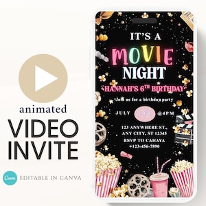 Movie Night Birthday Invitation, Movie Party Invitation, Cinema Invitation, Editable Kids Birthday Invitation Backyard movie night Video-1
