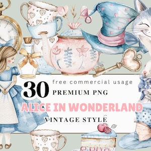 Alice nel paese delle meraviglie PNG Clipart. Acquerello Alice Cappellaio Matto Coniglio Bianco Tea Party Illustrazione. Alice digitale Scrapbook. Download immediato