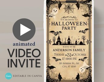 Vintage Halloween Video Invitation: Editable Costume Party Invite (Digital Download
