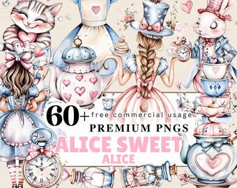 Alice in Wonderland PNG Clipart. Watercolor Alice Mad Hatter White Rabbit Tea Illustration. Alice digital Scrapbook. Instant download-a1