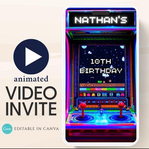 Faire-part de jeu vidéo, passer un niveau supérieur, anniversaire de garçon gamer, fête d&#39;arcade, invitation de jeu, invitation de fête de garçon gamer-11