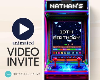 Level Up Video Game Birthday Invitation: Animated Gamer Party Invite (Digital Download)