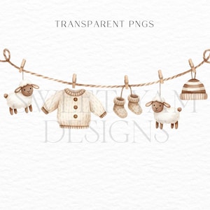 Little sheep, Farmer Baby clothes clipart, Clothesline baby shower clipart, Watercolor clothesline, Baby shower clipart png-23