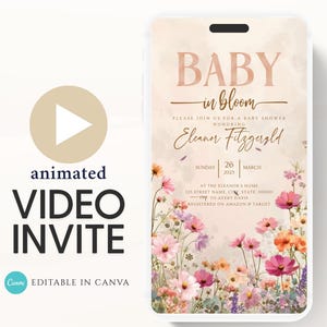 Boho Baby Shower Invitation, Boho Floral Baby Shower, Baby in bloom Baby Shower Invite, pampas Invitation, Boho Baby Invitation Animated-5