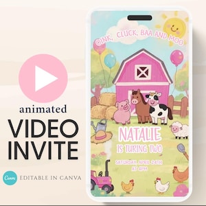 Animated Farm Birthday Invitation, Farm Animals Birthday Invitation, Farm girl Birthday Invite, Ranch Kids Birthday, video invitation-1