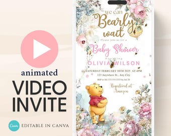 Winnie The Pooh Invitation, Winnie The Pooh Baby Shower Invitations, Winnie The Pooh Invitations Video invitation, Winnie baby shower-11