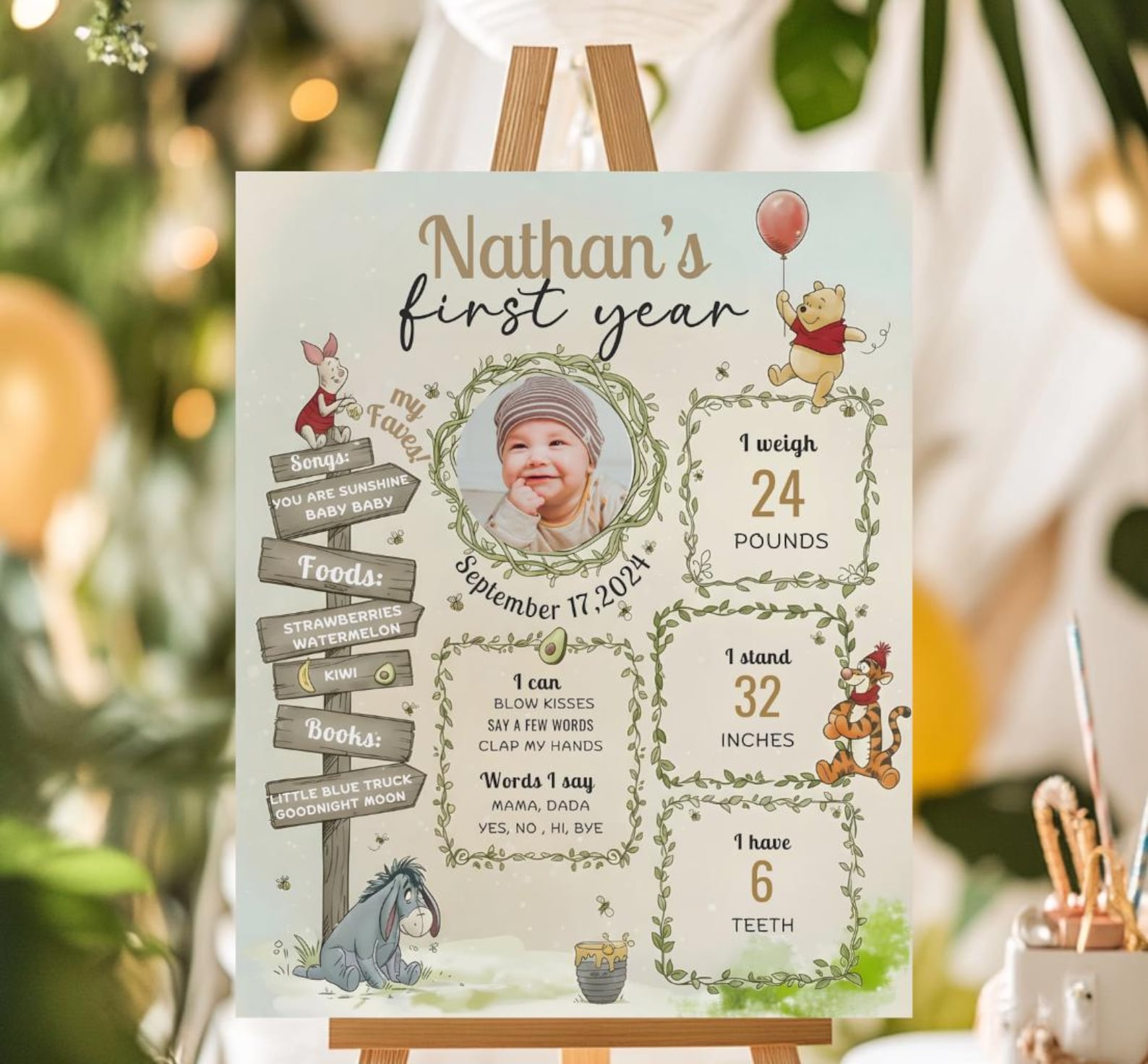 Winnie the Pooh First Year Birthday Milestone Board Sign (digital ...