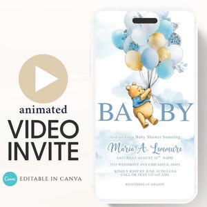 Winnie The Pooh Invitation, Boy Winnie The Pooh Baby Shower Invitations, Winnie The Pooh Invitations Video invitation, Winnie baby shower-6