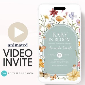 Boho Baby Shower Invitation, Boho Floral Baby Shower, Baby in bloom Baby Shower Invite, pampas Invitation, Boho Baby Invitation Animated-3