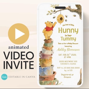 Winnie The Pooh Invitation, Winnie The Pooh Baby Shower Invitations, Winnie The Pooh Invitations Video invitation, Winnie baby shower-26