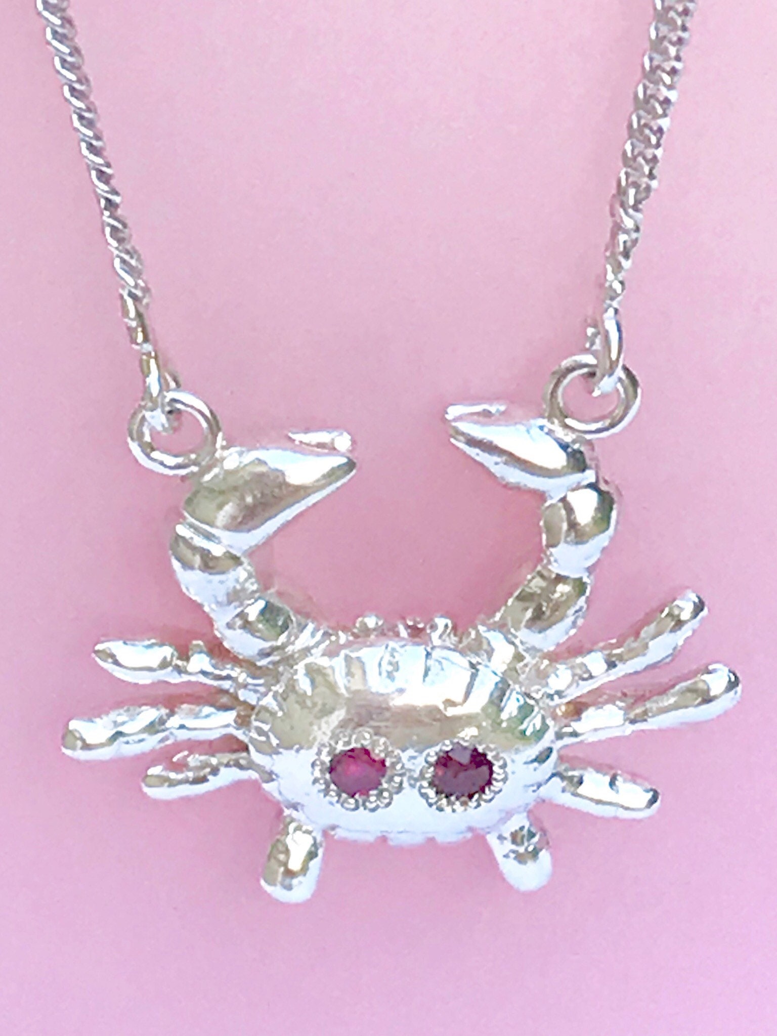 Crab necklace made in sterling silver with ruby Etsy