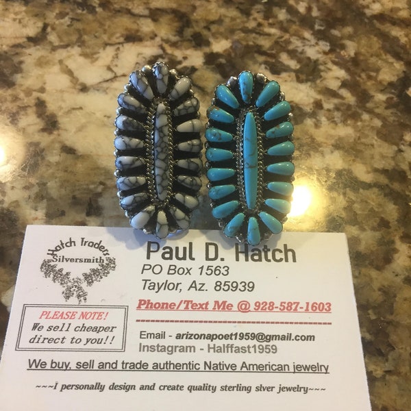 Turquoise or White Buffalo zuni cluster rings sterling silver bargain priced handmade native american jewelry for special gift or collect