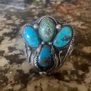 Nice Navajo vintage style cuff bracelet handmade chunky Native bling Christmas gift unique and authentic sterling silver natural stone