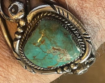 Classic Navajo Large turquoise and silver natural stone handmade bracelet. /fantastic gift/gift for her/handcrafted sterling quality cab