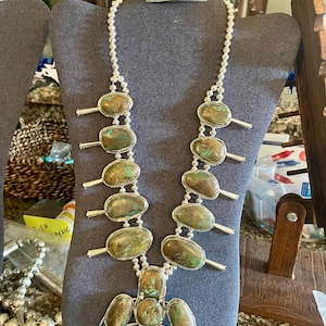 Ketting Grote navajo Squashbloesem handgemaakte sterlingzilveren turquoise dames. Bijpassende set geweldig cadeau. Statementketting zuidwesten NFR
