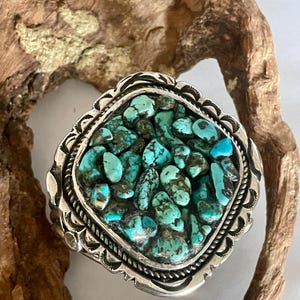 Nice chunky raised inlay large Navajo vintage style cuff bracelet handmade nice gift unique & authentic sterling silver natural stone