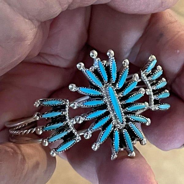 Cluster turquoise cluster bracelet / cuff bracelets /zuni bracelet / western jewelry / southwestern / sterling silver bracelet /