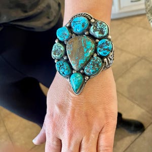 Price Reduction Navajo vintage style cuff bracelet handmade chunky Native bling unique & authentic sterling silver natural stone statement
