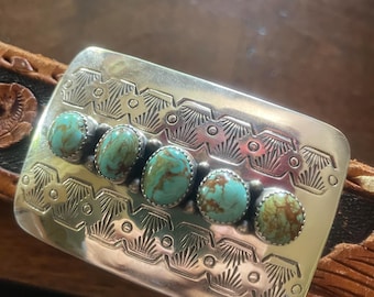 Hebilla de cinturón navajo de plata de ley y turquesa, hecha por los navajos. Coleccionable y única, con una calidad excepcional y un estilo clásico vintage.