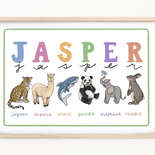 Custom Personalized Alphabet Animals Baby Name Print Unique - Etsy