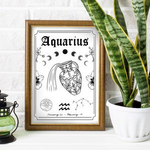 Aquarius Zodiac Astrology Art Print A5 A4 A3 Air Star Sign Unique Gift Water Bearer Boho Wall Decor image 4