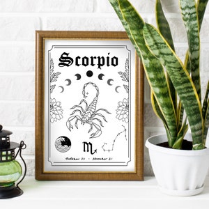 Scorpio Zodiac Astrology Art Print Water Star Sign Unique Gift Scorpion Boho Gallery Wall Decor image 4