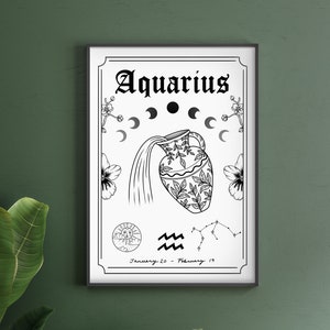 Aquarius Zodiac Astrology Art Print A5 A4 A3 Air Star Sign Unique Gift Water Bearer Boho Wall Decor image 1