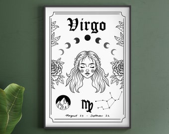 Virgo Zodiac Astrology Art Print | A5 A4 A3 | Earth Star Sign | Unique Gift | Maiden | Boho Wall Decor