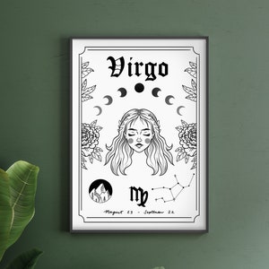 Virgo Zodiac Astrology Art Print | A5 A4 A3 | Earth Star Sign | Unique Gift | Maiden | Boho Wall Decor