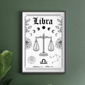 Libra Zodiac Astrology Art Print Air Star Sign Unique Gift Scales Witchy Boho Gallery Wall Decor image 1