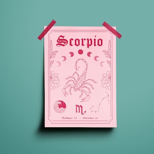 Scorpio Zodiac Astrology Art Print | Water Star Sign | Unique Gift | Scorpion Tattoo | Boho Wall Decor