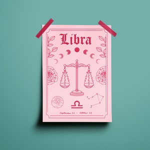 Libra Zodiac Astrology Art Print | A5 A4 A3 | Air Star Sign | Unique Gift | Weighing Scales | Boho Wall Decor