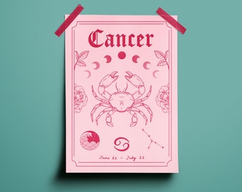 Cancer Zodiac Astrology Art Print | Water Star Sign | Unique Gift | Crab | Boho Gallery Wall Decor
