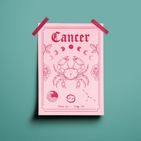 Cancer Zodiaque Astrologie Art Print | Signe d’étoile d’eau | Cadeau unique | Crabe | Décoration murale de la galerie Boho