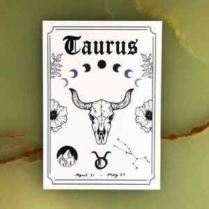 Taurus Zodiac Astrology Art Print Earth Star Sign Unique Gift Bull Skull Witchy Boho Gallery Wall Decor image 2