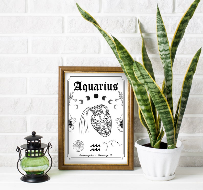 Aquarius Zodiac Astrology Art Print A5 A4 A3 Air Star Sign Unique Gift Water Bearer Boho Wall Decor image 4