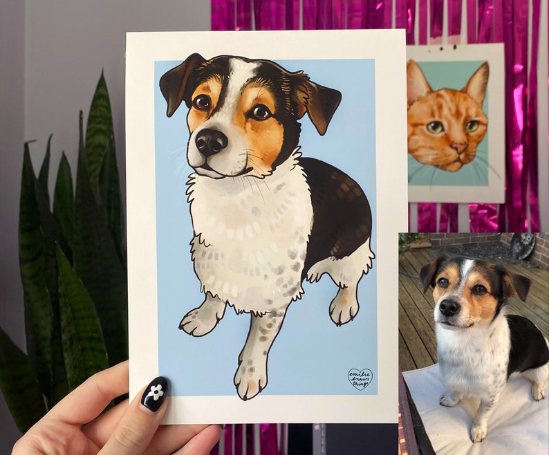 Custom Pet Portrait Illustrated Pet Memorial Unique Bespoke Personalized Christmas Gift Dog Lover, Cat Lover Digital Art Print image 4