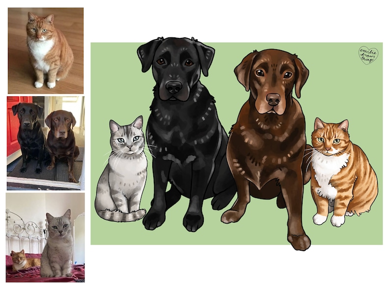 Custom Pet Portrait Illustrated Pet Memorial Unique Bespoke Personalized Christmas Gift Dog Lover, Cat Lover Digital Art Print image 3