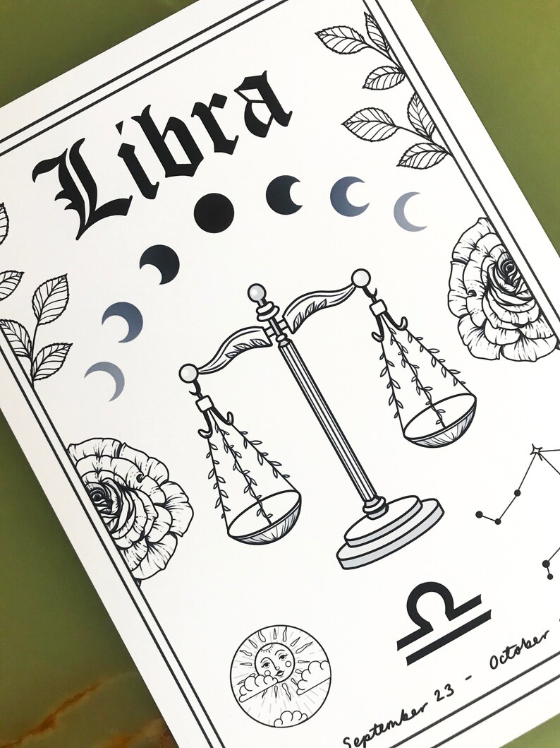 Libra Zodiac Astrology Art Print Air Star Sign Unique Gift Scales Witchy Boho Gallery Wall Decor image 3