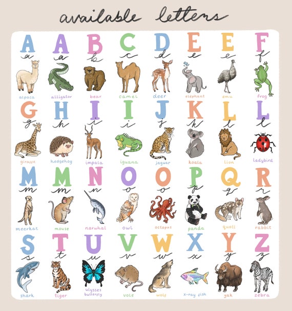 Custom Personalized Alphabet Animals Baby Name Print Unique - Etsy Custom Personalized Alphabet Animals Baby Name Print Unique - Etsy