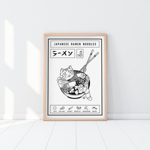 Japanese Ramen Noodles Cat Illustrated Art Print Cat Lover Unique Gift Maneki Neko Poster image 6