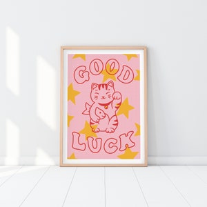 Maneki Neko Lucky Cat Illustrated Art Print Cat Lover Unique Gift Japanese Good Luck Cat Poster image 2