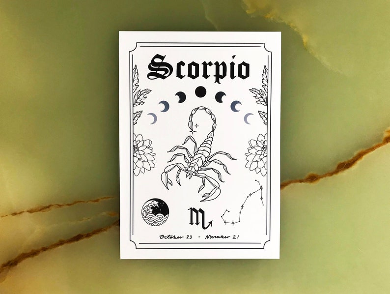 Scorpio Zodiac Astrology Art Print Water Star Sign Unique Gift Scorpion Boho Gallery Wall Decor image 2