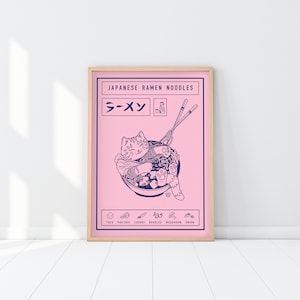 Japanese Ramen Noodles Cat Illustrated Art Print Cat Lover Unique Gift Maneki Neko Poster image 5